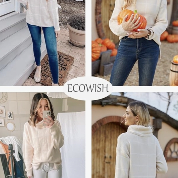 ECOWISH Turtleneck Plaid Chunky Checked Knit Sweater Size L NWT MSRP $49.99 - Picture 2 of 4